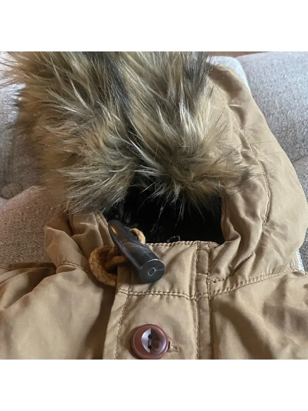 GAP Baby Tan Hooded Jacket Faux Fur Lined Coat Kids